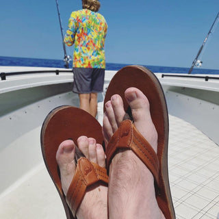 Southern Polished sandals being worn on a fishing boat