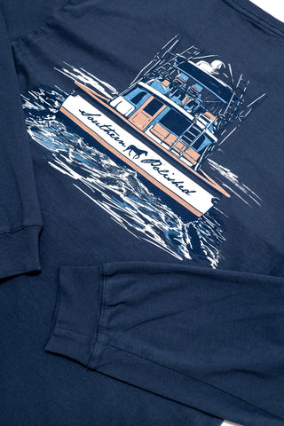 Charter Boat Long Sleeve Pocket Tee Navy