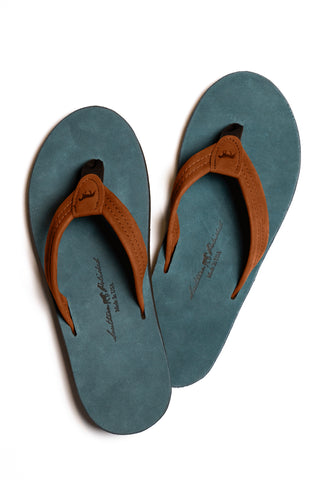 The Walton - Nubuck Leather Sandal in Slate Blue and Smooth Tobacco